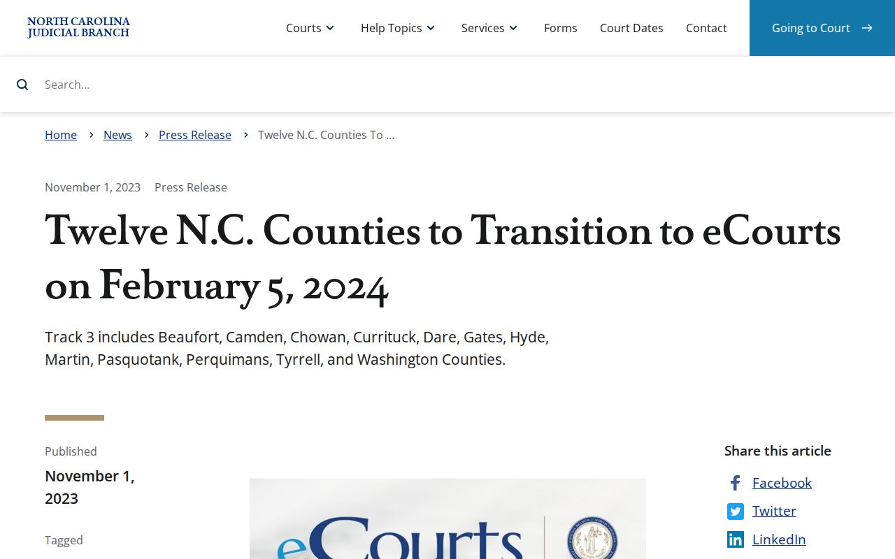 Beaufort County docket search eCourts transition announcement