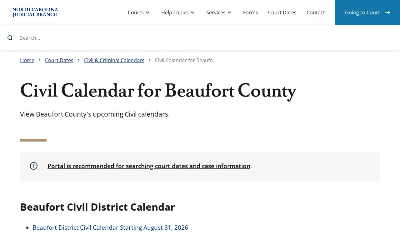 Beaufort County civil court calendar results route