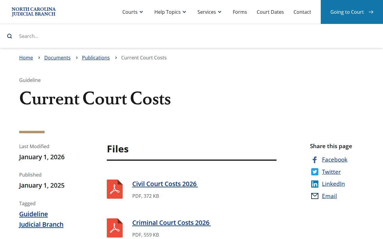 Beaufort County court records current court costs information