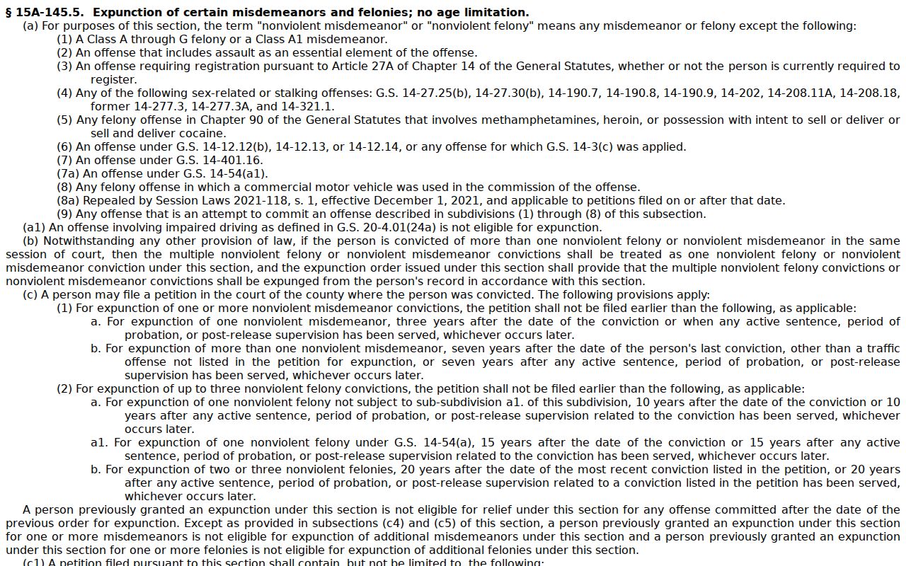 Beaufort County criminal docket expunction statute source