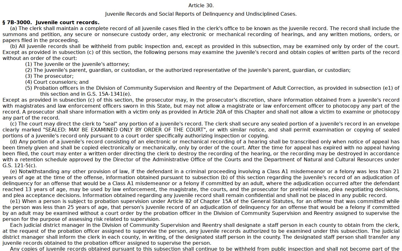 Beaufort County criminal docket juvenile confidentiality statute source