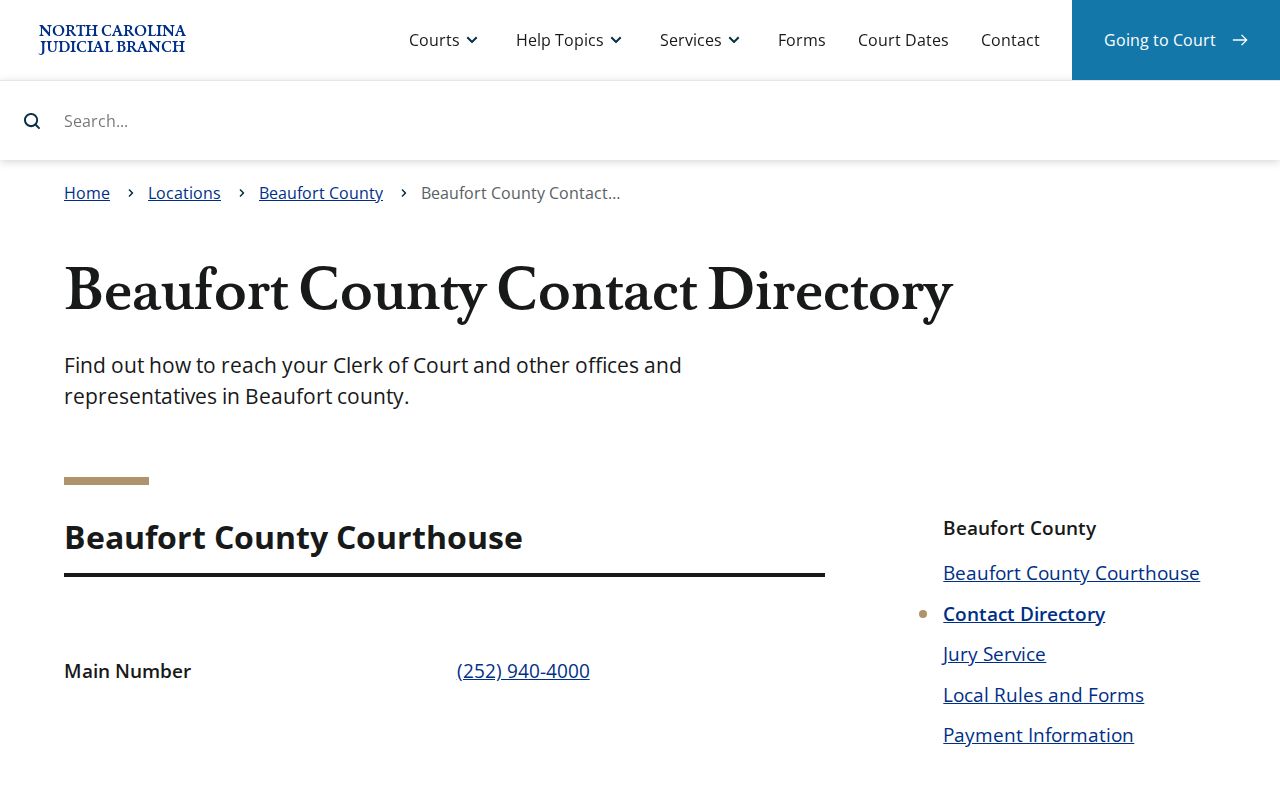 Beaufort County court docket court contact directory
