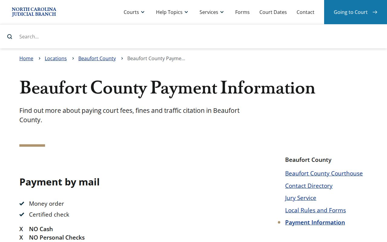 Beaufort County traffic court payment information source